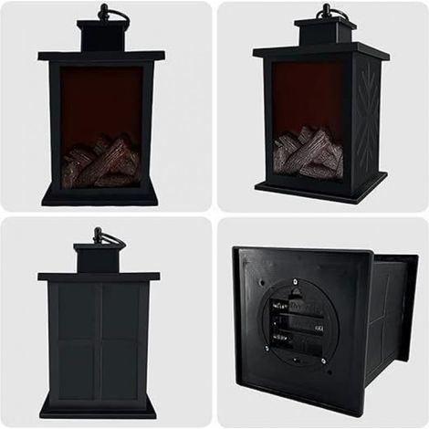 Lanterne Cheminée LED Effet Flamme Lumière Effet Au Coin De Feu 14x14X24.6CM (1/3)