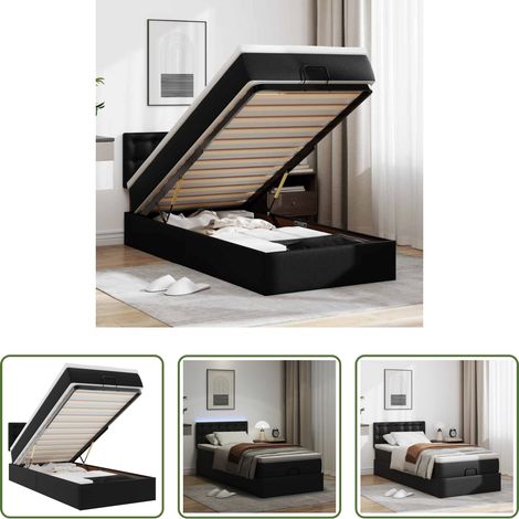 Matratze - Ottoman-Bett mit Matratzen & LEDs Schwarz 80x200 cm Kunstleder (1/5)