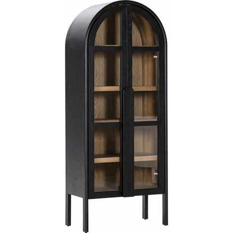 Vitrine arche en bois de frêne noir et noyer - noir et noyer (1/5)
