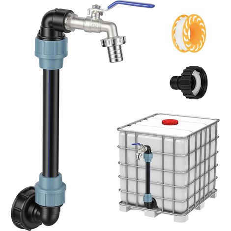 Robinet Cuve 1000l Col de Cygne: 3/4" Vanne, 2 In 1 Adaptateur Cuve Robinet à col de Cygne IBC, Robinet Cuve Adaptateur pour Réservoir d'eau de Pluie de 1000 L, Accessoires Tonneau de Pluie (1/5)
