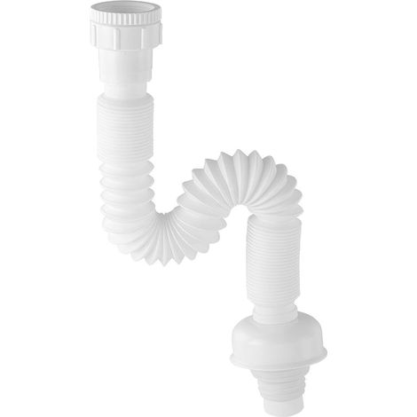 1 Pièces Tuyau d'Évacuation Flexible, Siphon en Plastique pour Raccords d'Évier de Cuisine et de Salle de Bain G1 1/4", Blanc (1/5)