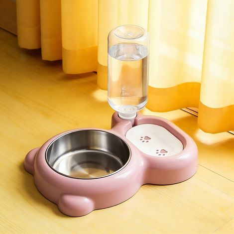 Edelstahl-Set mit Wassernapf, Wasserspender und Napf für Katzen und kleine Hunde – Rosa (1/5)