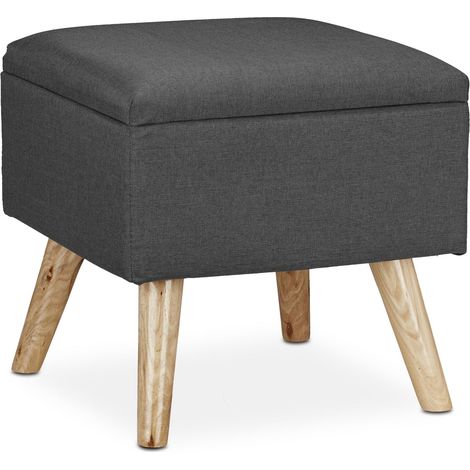 Pouf contenitore basso decorativo soggiorno camera da letto 40 x 40 x 40 cm in lino artificiale beige 130008759
