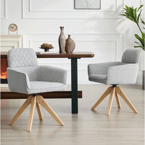 Sedie da pranzo girevoli, set da 2, tessuto grigio chiaro, base in legno, DESVIAE (1/5)