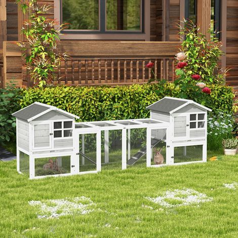 Clapier pour petits animaux, clapier à lapins, enclos extérieur, écurie, rampe, bacs de sol extensibles, blanc et gris