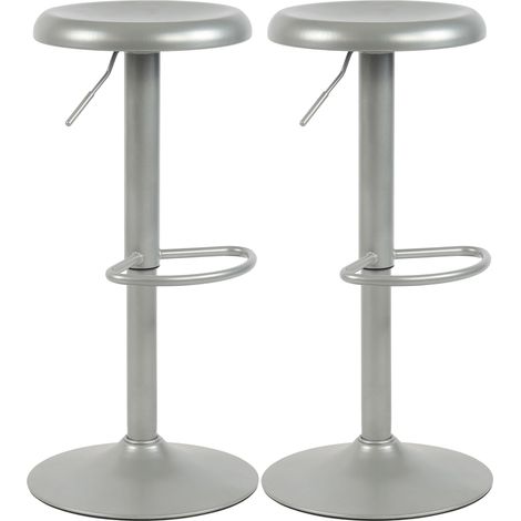 Set de 2 tabourets de bar hauteur réglable avec repose-pieds design moderne en métal argenté 100005907
