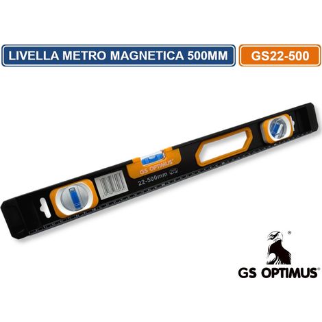 GS OPTIMUS GS22-500 LIVELLA METRO LINEARE MAGNETICA IN ALLUMINIO TRIPLA BOLLA DA 500MM (1/3)