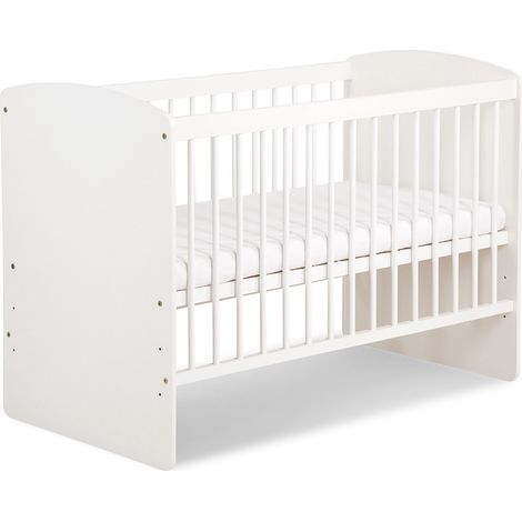 Monmobilierdesign – Lit bébé à barreaux 120x60 cm – Blanc – Hauteur matelas réglable sur 3 niveaux – 3 barreaux amovibles pour accès facile (1/5)