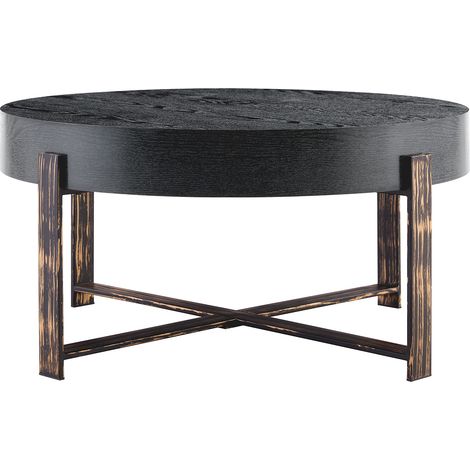 Tavolino da caffè rotondo 68 cm in MDF e metallo stile industriale retrò (1/5)