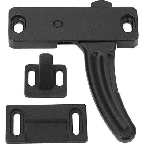 Ortviai Verrou de Porte Moustiquaire pour Camping-car – Métal Noir, Universel, Droit, Kit Complet (3 Pièces)