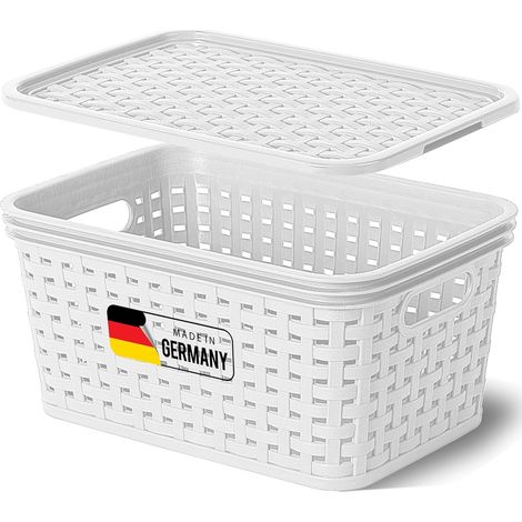 Boîte de rangement Novaliv avec couvercle Mini panier 2L blanc en rotin Panier de rangement alimentaire Boîte empilable Boîte emboîtable en plastique