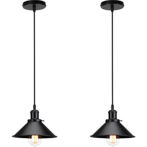 royaluxe- 2PCS Lampes À Suspension Rétro Lustre Vintage 220MM E27 (Noir) Plafonnier Industriel Abat-Jour En Métal Pour Loft Restaurant Café Bar