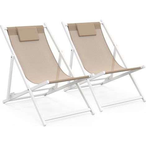 Set di 2 sedie in metallo bianco LOTA in tessuto textilene beige