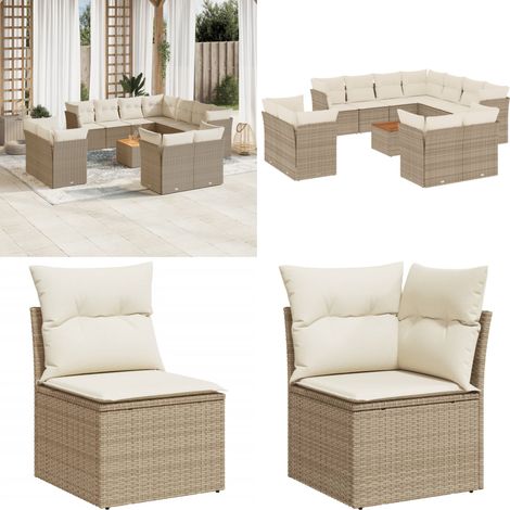 12-tlg. Garten-Sofagarnitur mit Kissen Beige Poly Rattan - Gartenmöbel Set - Esstischgarnitur - Rattan Möbel - Outdoor Sofa - Lounge Set - Home & Living (1/5)