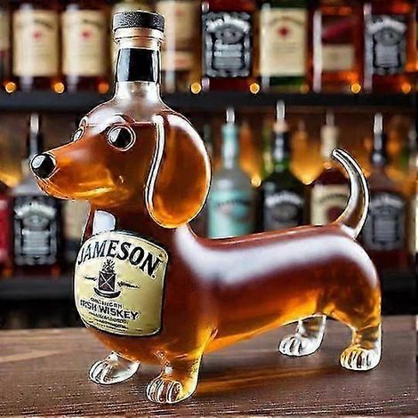 Bouteille de whisky teckel, bouteille de whisky humoristique teckel, bouteille de vin en verre avec statue de teckel, carafe décorative teckel, compatible avec bar, maison, bureau
