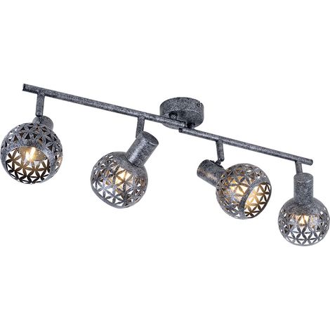 Plafoniera grigia spot bar 4 faretti lampada da soffitto orientabile, effetto luce, metallo, 4x prese E14, L 75,2 cm