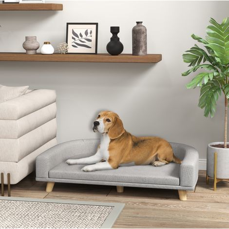 Sofá para perro con cojín extraíble, 98 x 67 x 25 cm, gris, patas de madera DESVIAE (1/5)
