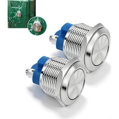 2pcs Bouton Poussoir Momentané 22mm 2A/12V/24V/125V/250V - Bornes à vis en Acier Inoxydable, Bouton Etanche à l'eau (Tête Plate) (1/5)
