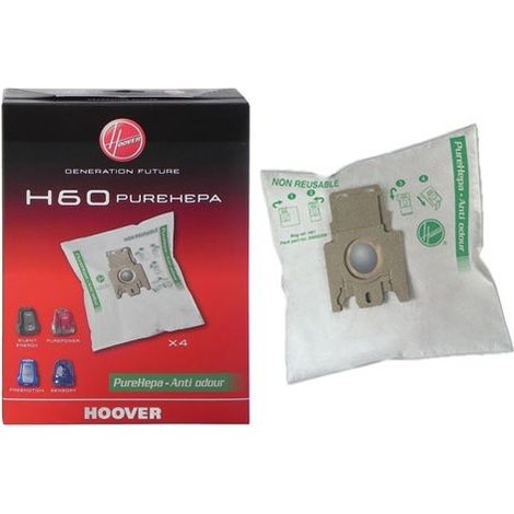 Hoover – Lot de 4 sacs microfibres H60 pour aspirateurs – Compatible avec modèles ATHOS, FREEMOTION, PURE POWER, TELIOS – Anti-odeur