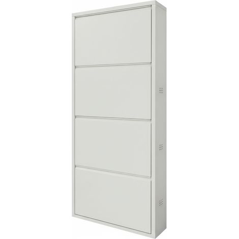 Scarpiera Slim In Metallo 4 Ante A Ribalta Ultra Sottile Salvaspazio Mobile Portascarpe Moderno Ingresso Camera Corridoio 138 x 50 x 15 Cm Colore Grigio