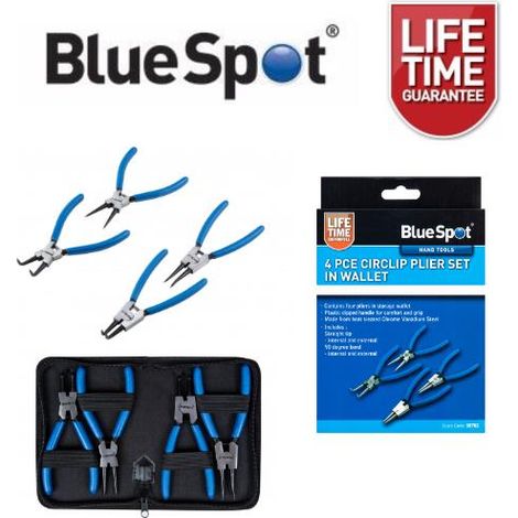 BlueSpot 4-Piece 6-Inch (150mm) Blue Circlip and Snap Ring Pliers Set for Internal and External Circlips (1/4)