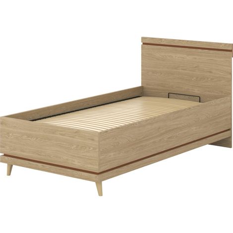Letto bambino + doghe NOKI – 100x200 cm rovere chiaro e moka – Stile scandinavo (1/5)