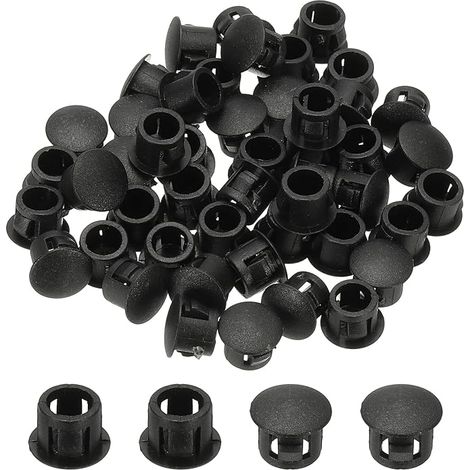 Plastic Plugs For Holes, 48 Pcs 2/7"(7mm) Plastic Plugs Screw Cap Grommet Desk Fastener Locking Plug End Furniture Insert, Black (1/5)