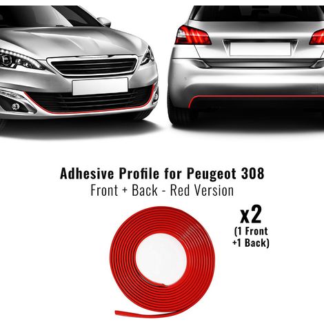 Profilo Adesivo per Dam Paraurti Peugeot 308 con Biadesivo 3M APT - Colore: ROSSO - Confezione: FULL