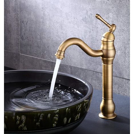 Antik Messing Robinet de Salle de Bain, Hoch Bad Wasserhahn Einhebel Mischbatterie Waschbecken Armatur 360 Schwenkbar Waschtischbatterie fur Badezimmer (1/5)