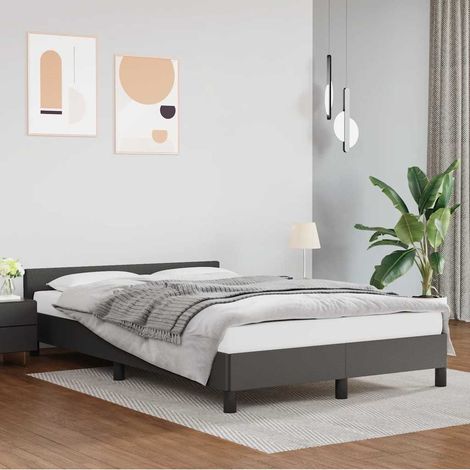 Lit simple pour adulte avec tête de lit - Cadre de lit Gris 120x200 cm Similicuir BV170295 - BonneVie (1/5)