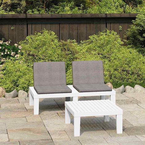 vidaXL Set de muebles de jardín 2 piezas con cojines plástico blanco (1/5)