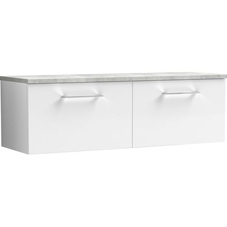 Balterley Bramshall 1200mm Wall Hung 2 Drawer Vanity Unit with Laminate Worktop for Sleek Contemporary Bathroom Storage - Gloss White