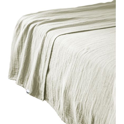 Drap plat 240 x 300 cm Gaze de coton unie GAIA coloris Vert d'eau