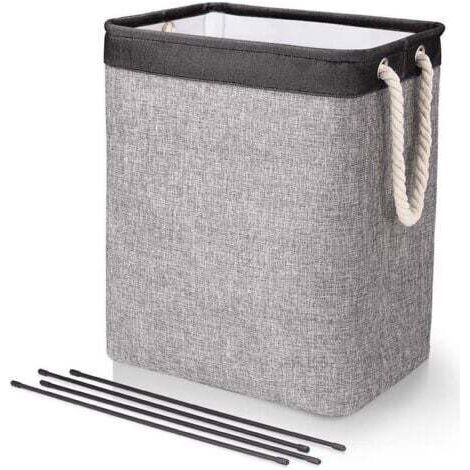 Großer Wäschekorb 50 x 41 x 31 cm, faltbarer Wäschesack mit Seilgriffen, Aufbewahrungskorb geeignet für Schlafzimmer, Waschküche, Badezimmer, Schwarz+Grau