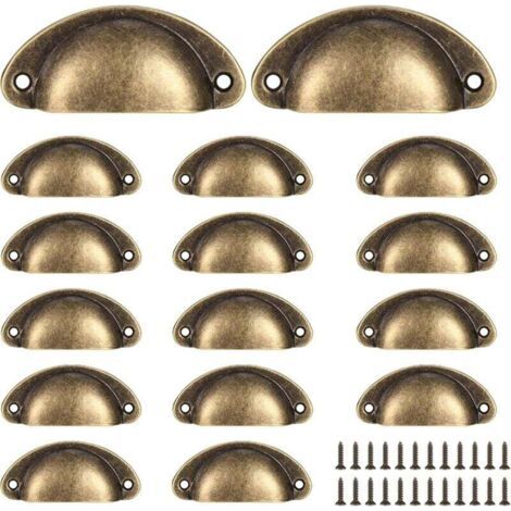 Lot de 16 poignées vintage demi-rondes pour tiroirs, poignées et boutons de porte d'armoire de cuisine, poignées de porte de commode