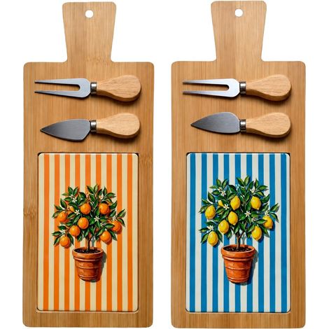 Set de 2 tablas de quesos de bambú limonero 40 cm con utensilios (1/5)