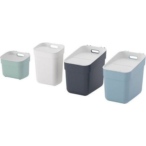 4er Set Mülleimer - CURVER READY TO COLLECT - 5L + 10L + 2 x 20L - Weiß, Grün, Blau, Grau