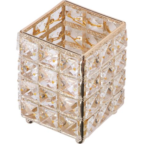 Porte-pinceaux de maquillage style européen, rangement élégant pour salle de bain, chambre ou bureau, couleur or (1/5)