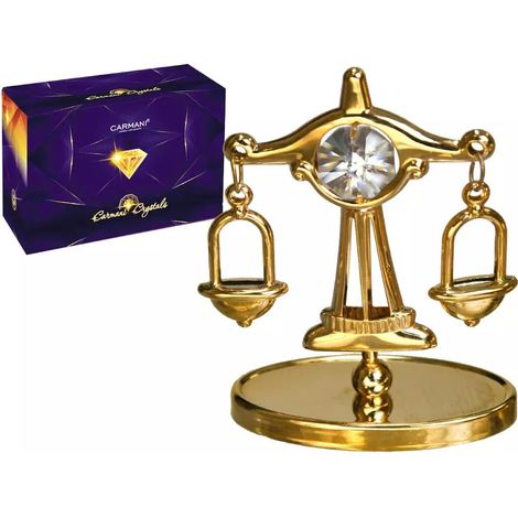 Carmani, miniatura chapada en oro - signo zodiacal Libra, con cristal Carmani Crystals