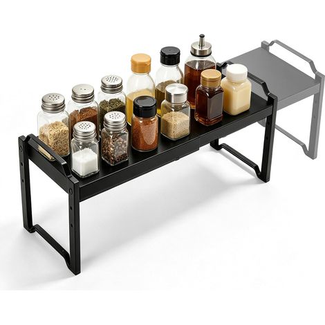 Etagere Cuisine Coulissante 33-53 cm, Organisateur Placard Cuisine en Acier Carbone pour Plan de Travail et Armoire, pour Épices et Accessoires de Cuisines, Noir (1/5)