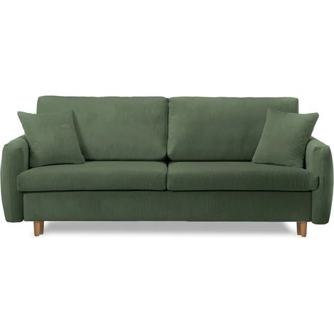 LUMIE - Canapé droit convertible velours côtelé 2 places - Vert
