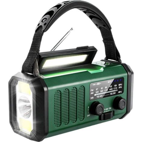 Filiyano-Radio à manivelle verte 10 000 mAh, radio d'urgence, radio solaire, radio météo NOAA/AM/FM, chargement USB Type-C, radio à dynamo, batterie (1/5)