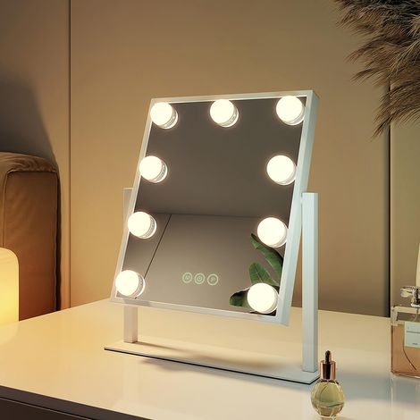 Miroir de Maquillage avec éclairage 360° pour Table de Maquillage avec 3 Couleurs de lumière, intensité Variable, Fonction mémoire, 9 Lampes LED, Miroir de Table de Maquillage, 25 x 30 (1/5)