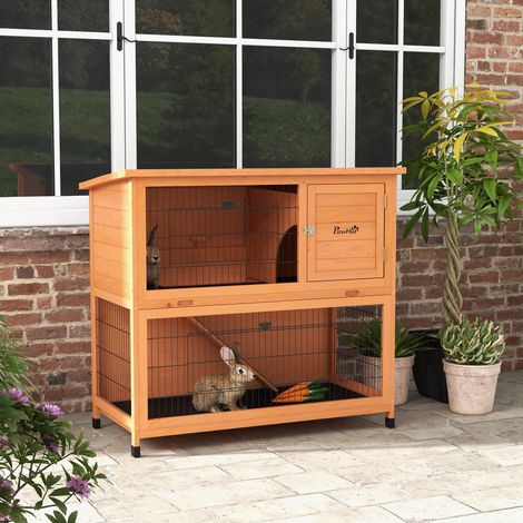 Kleintierstall Kleintierhaus Nagerstall, wetterbeständig, 2 Bodenwannen, 123 x 63 x 112 cm, Orange