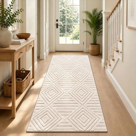 Tapis de salon, moderne, antidérapant, à poils courts, lavable, effet 3D, moelleux, antidérapant, pour chambre d'enfant, salle à manger, chambre à coucher, 80 x 150 cm, beige (1/5)