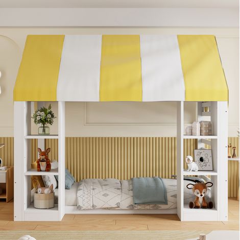 Letto a casetta bambini 90x200 cm in legno bianco con contenitore, senza materasso FloraGrace (1/5)