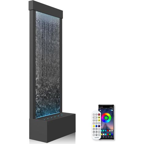 Grande Fontaine de Jardin et Cascade intérieure, contrôle APP, éclairage LED. 45,5x20x123cm, paroi d'eau INOX(Jardin/intérieur) avec Pompe. Cascade Moderne - Miroir Argent Noir (1/5)