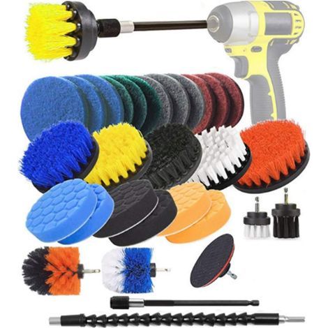 Kit de nettoyage de perceuse 31 pièces, comprenant une brosse de nettoyage, une éponge et des tampons à récurer avec accessoire allongé (1/5)