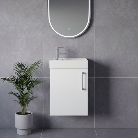 Napoli Cube Gloss White 400mm Wall Mounted Single Door Vanity Unit with Align Basin - 400mm - Chrome 160mm Handle