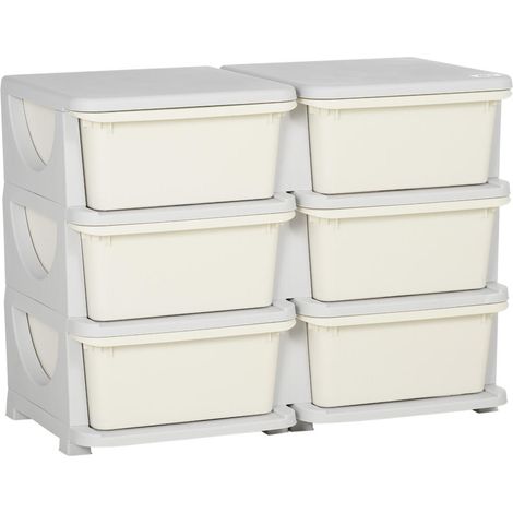 Meuble de Rangement Jouets et Livres Enfant 3-6 Ans 6 Tiroirs Commode en PP Blanc Crème 75x37x56,5 cm (1/5)